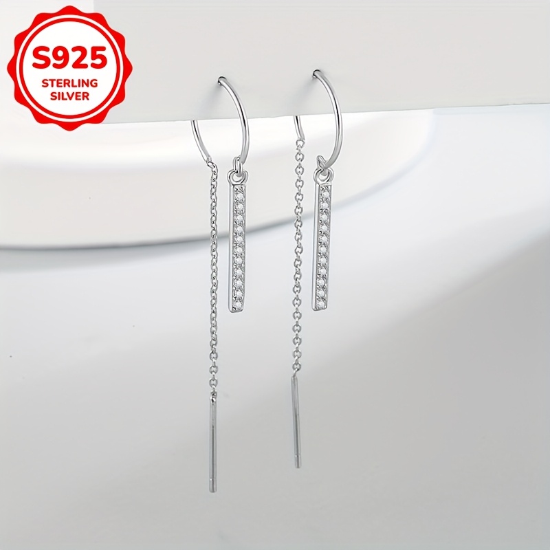 Minimalist Tassel Earrings Women 925 Silvery Studs Zirconia